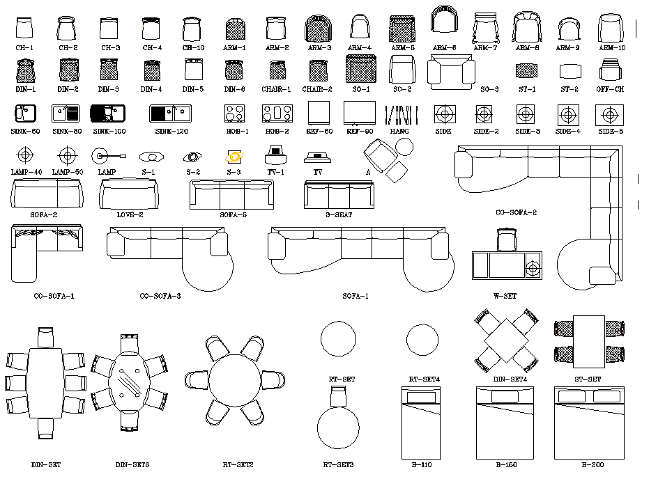 Furniture equipment plan detail dwg file. - Cadbull