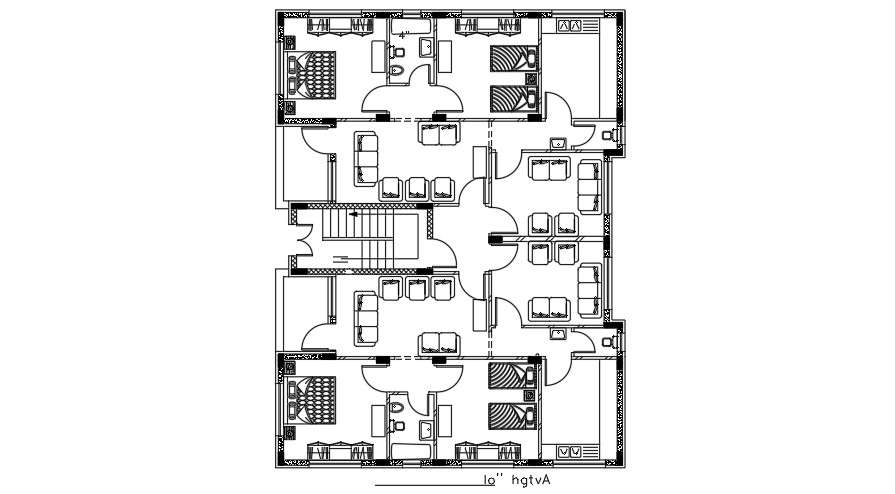 Furniture Layout Of 14x18 Meter 2 Bhk House Cad File - Cadbull