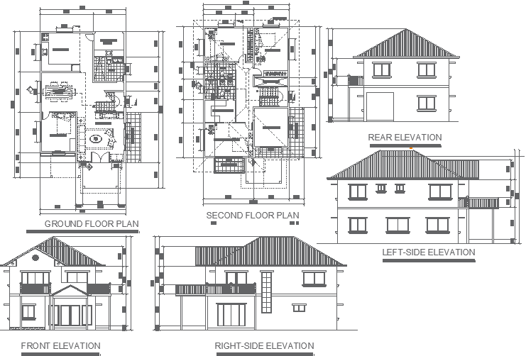 Furniture layout of double heighted residential building with elevation ...