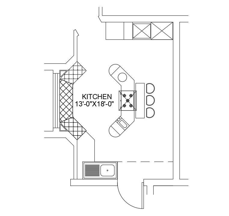 Furniture’s detail of 13’x18’ kitchen plan is given in this Autocad ...