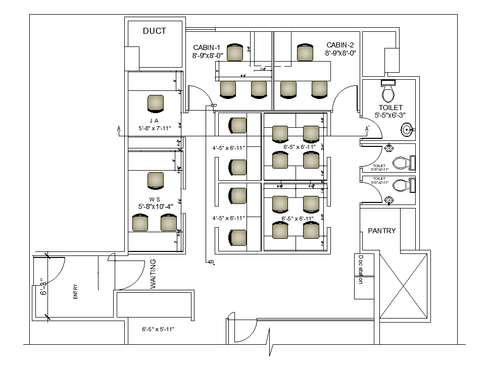 Furniture’s Detail Of 80’x31’ Office Plan Is Given In This Autocad Dwg 