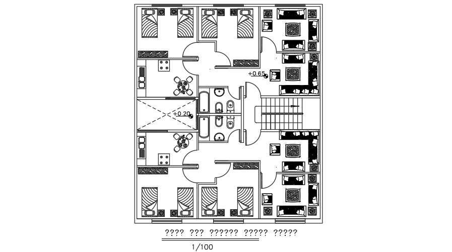 Furnitures Detail Of The 12x15m First Floor House Plan Drawing Cadbull