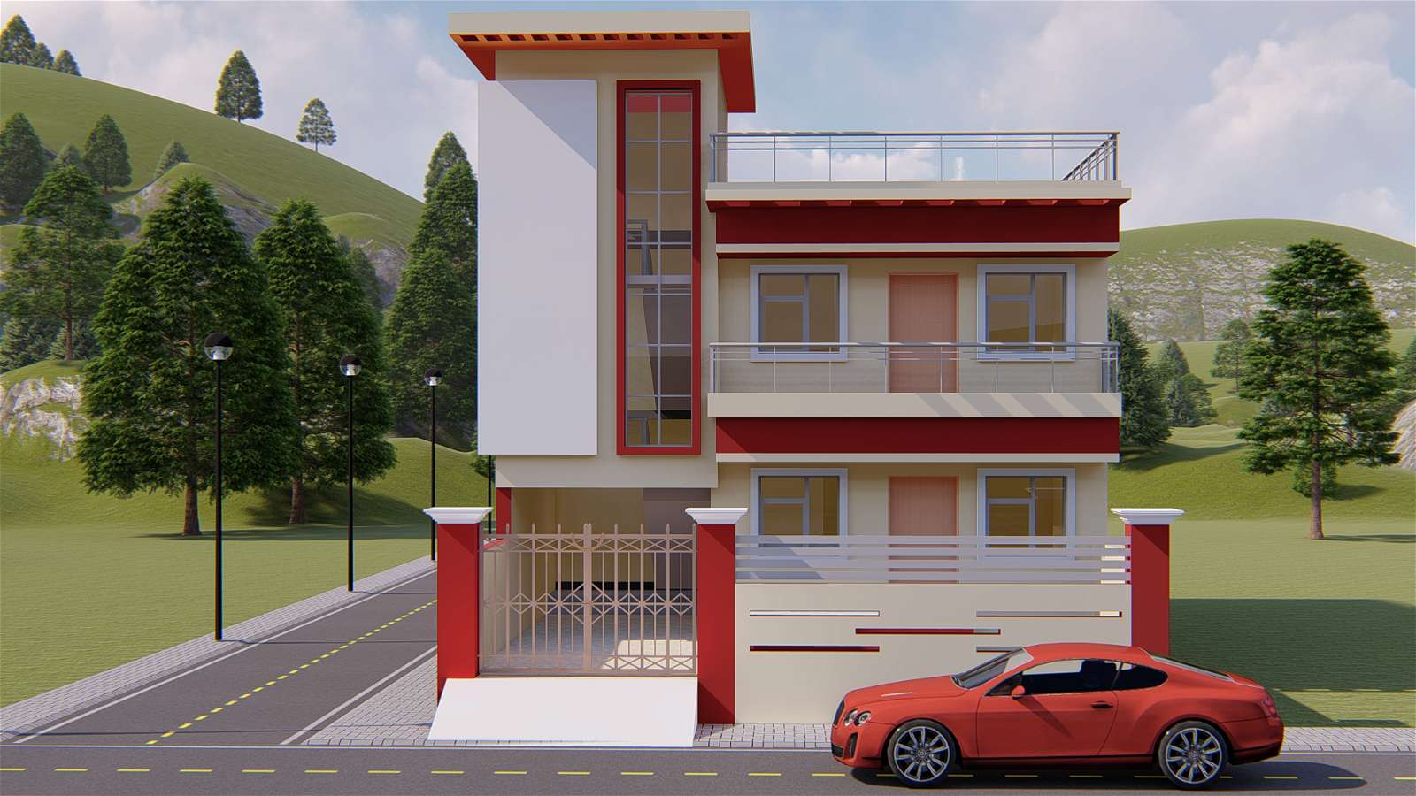 G+1 3d house Front elevation design Revit file. Download this ...
