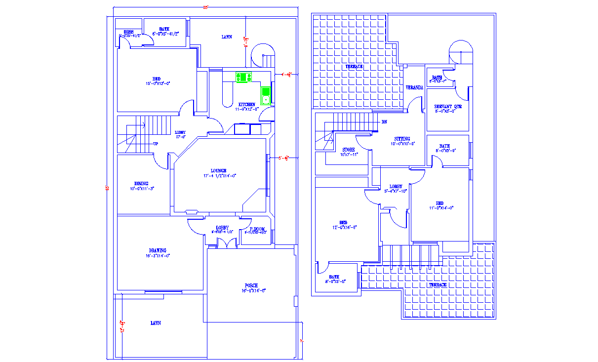 G+1 Duplex house floor plan DWG file. Download Autocad