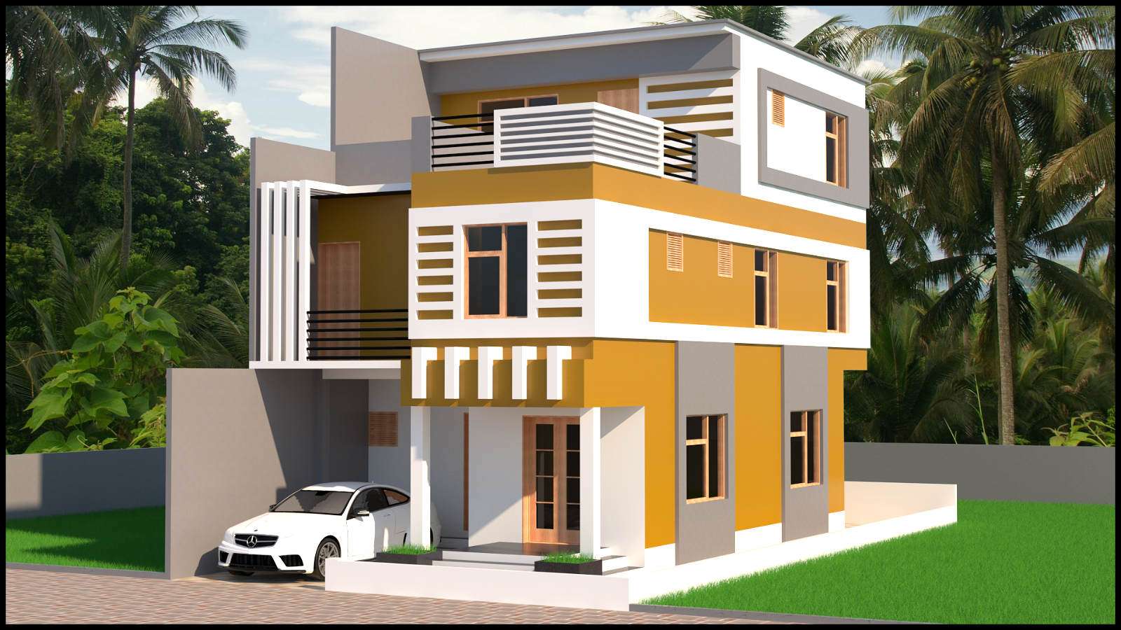 G+2 3d house elevation design Revit drawing file is given here