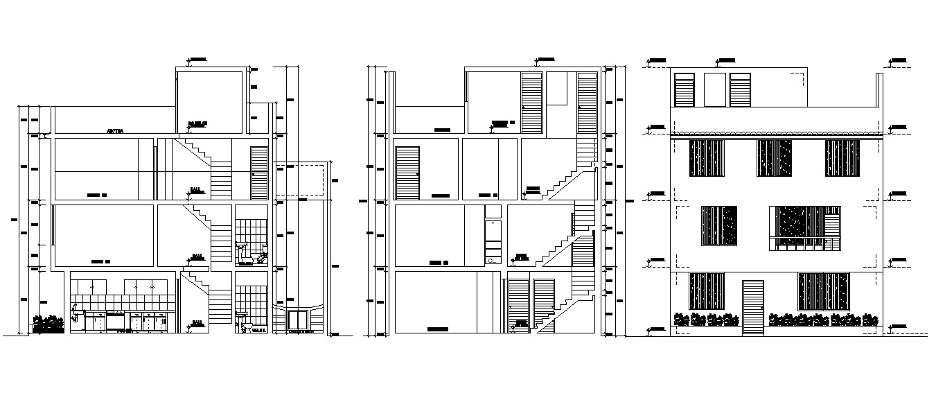 G+2 Storey House Building Section And Elevation Design Download DWG ...