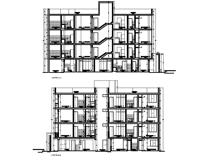 G+3 Storey Apartment Building Section Drawing DWG File - Cadbull