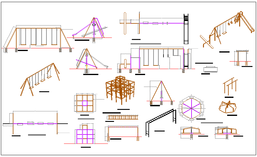 Garden kids equipment detail view dwg file - Cadbull