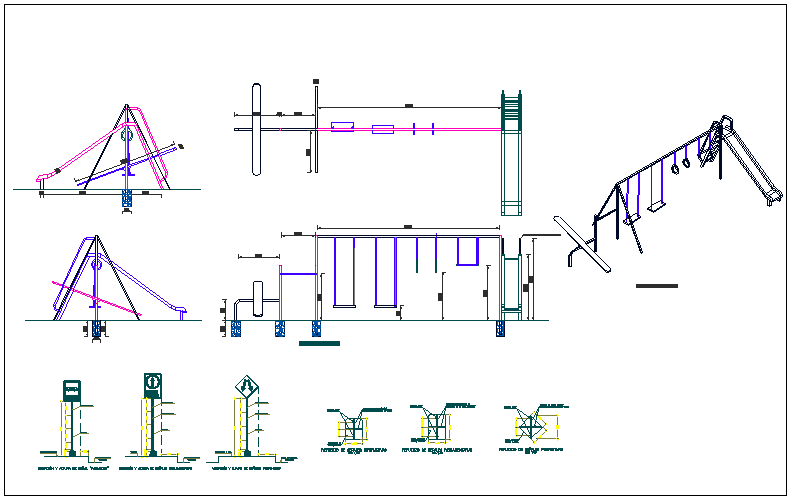 Garden kids equipment detail view dwg file - Cadbull