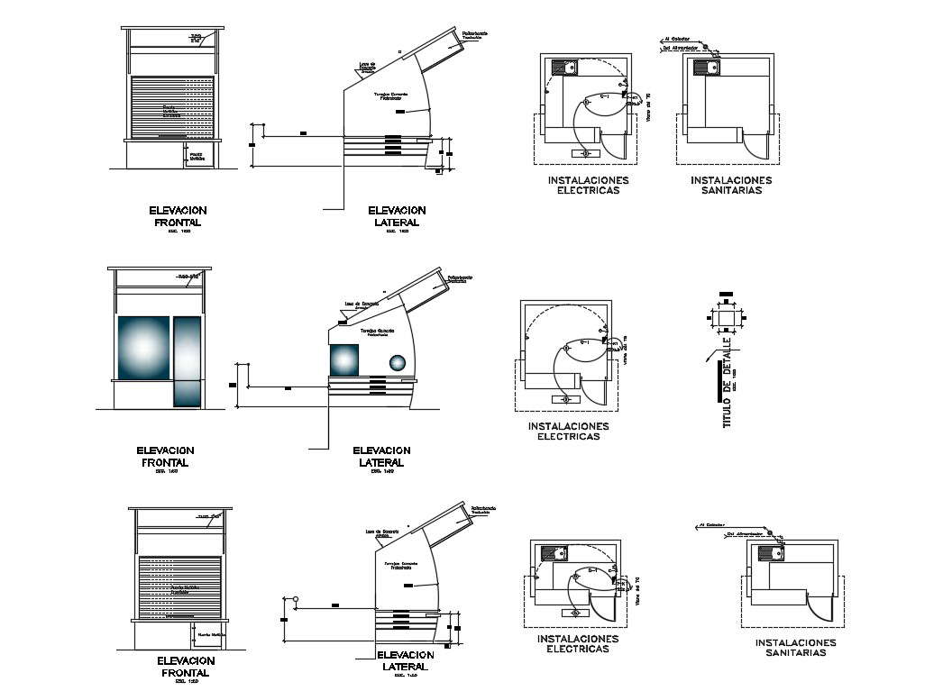 Garden kiosk elevation, section and auto-cad details dwg file - Cadbull