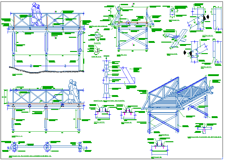 Garden walking bridge structure detail view dwg file - Cadbull