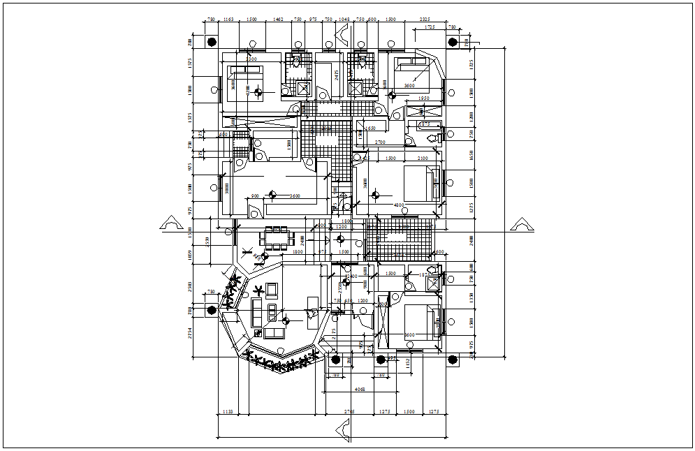 General plan of three bedroom with architectural view dwg file - Cadbull