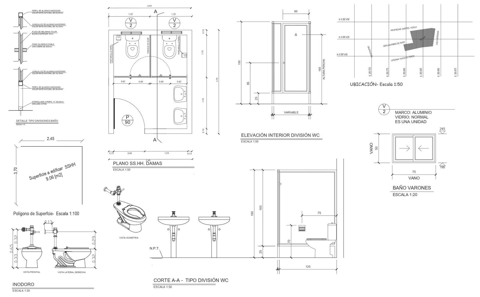 General section details of the bathrooms construction system DWG ...