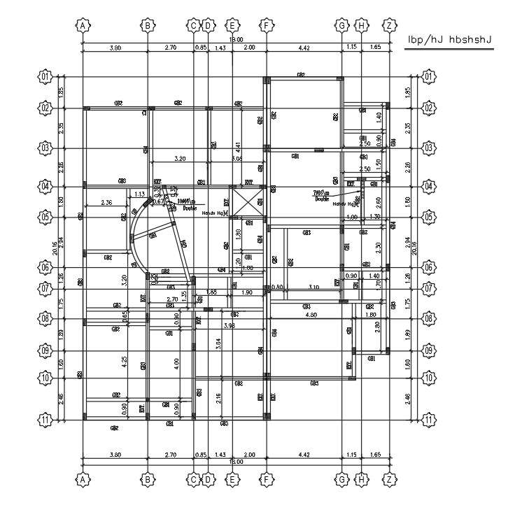 Grid Beam Layout Of 38x40m Villa Plan Is Given In This Autocad Drawing File Download Now Cadbull