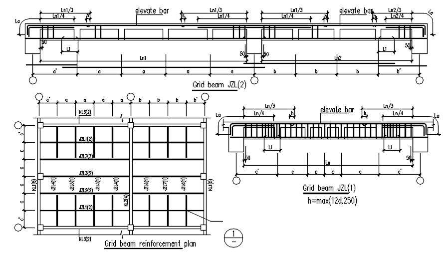 Grid beam reinforcement plan design in AutoCAD 2D drawing, dwg file ...