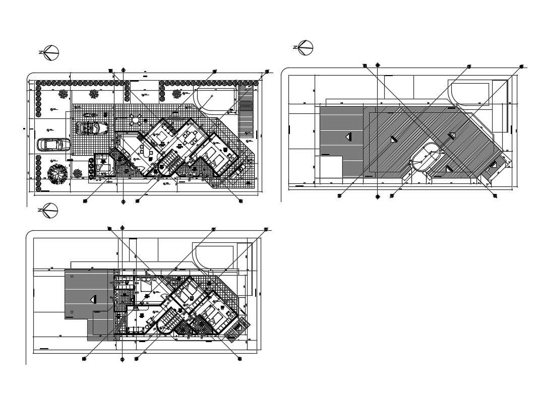 Ground, first and terrace plan details of two-story house dwg file ...