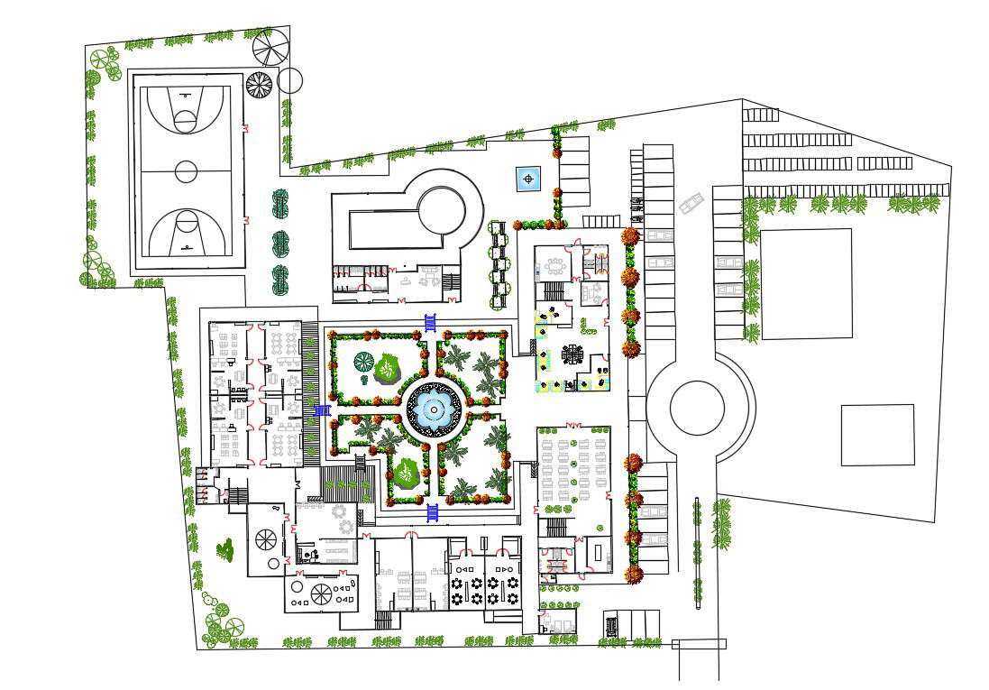 Ground Floor Plan Of Sports Club With Landscape Design AutoCAD File ...