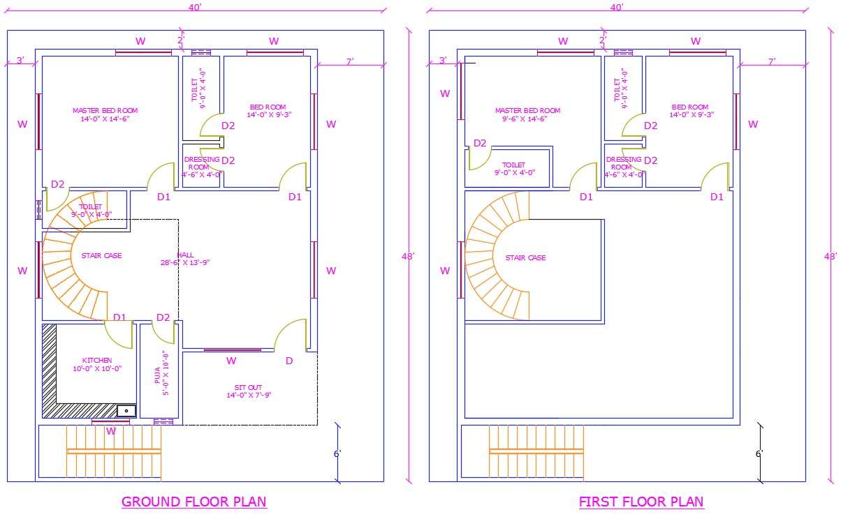 Ground Floor and First Floor Plan Cadbull