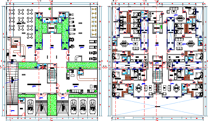 Ground And First Floor Layout Plan Of Multi-family Residential Building 