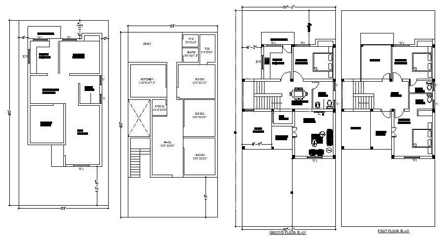 Ground and first floor plan details of one family house dwg file - Cadbull