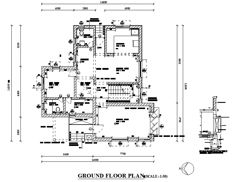 Ground floor  bungalow  plan  autocad  file Cadbull