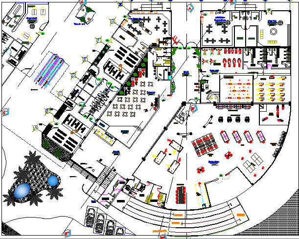 Ground floor layout plan details of mini shopping mall dwg