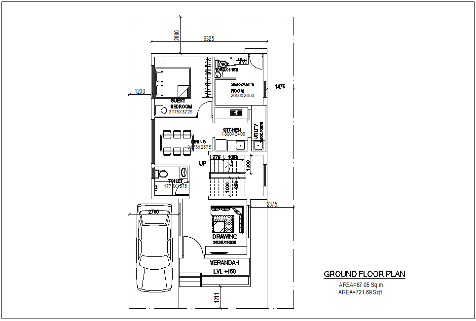 Ground floor plan of bungalows with architecture view dwg