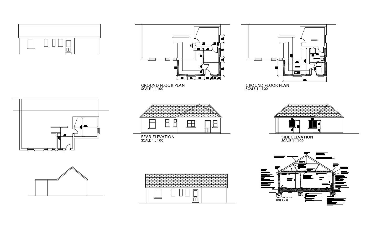 Ground Floor Plan Of House With Elevation And Section In Autocad Cadbull