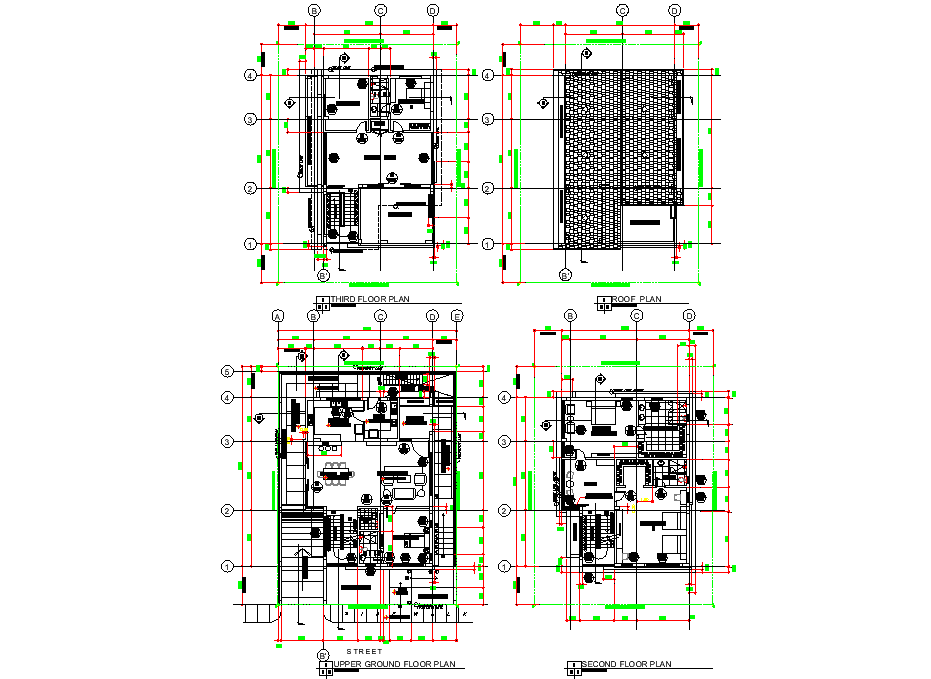 Ground Floor To Roof Floor House Plan Detail Dwg File - Cadbull