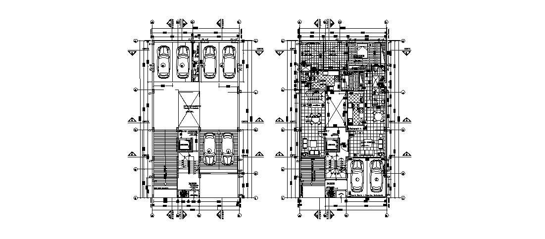 Ground parking floor and first floor plan details of one
