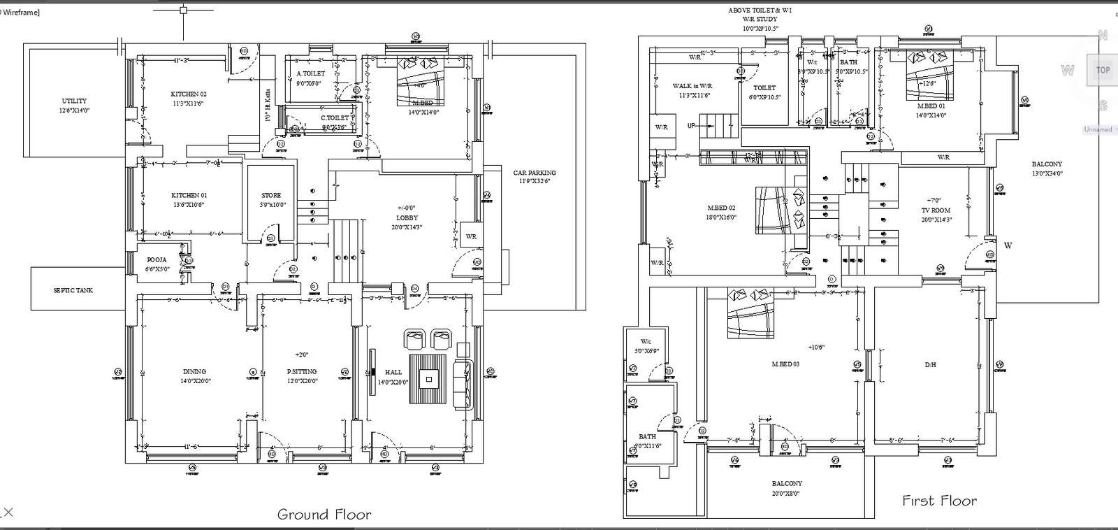 Ground And First Floor Plans Cad Drawing Of Residential Building In Dwg File Cadbull