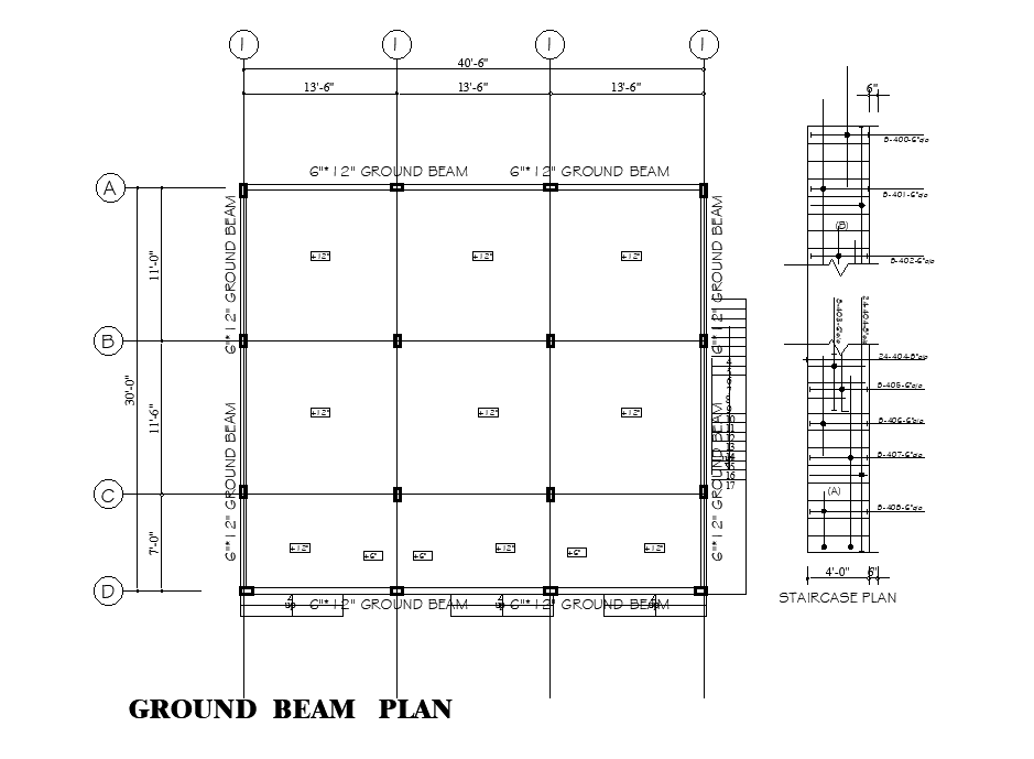 Ground beam plan of 40’x32’ house plan is given in this Autocad drawing ...