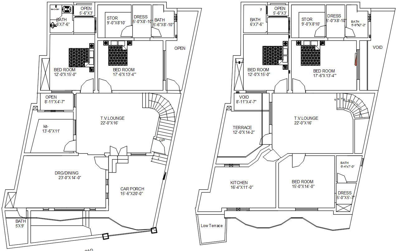 Ground Floor And First Floor Plan Of The House In Detail Autocad 2d Drawing Cad File Dwg File