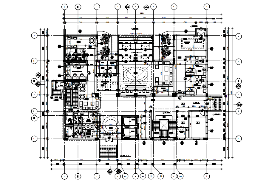 Ground floor plan of commercial building with detail AutoCAD drawing ...