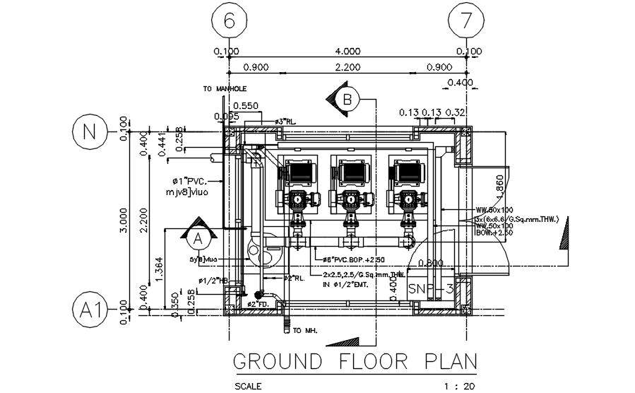 Ground floor plan of the Pump motor room typical section
