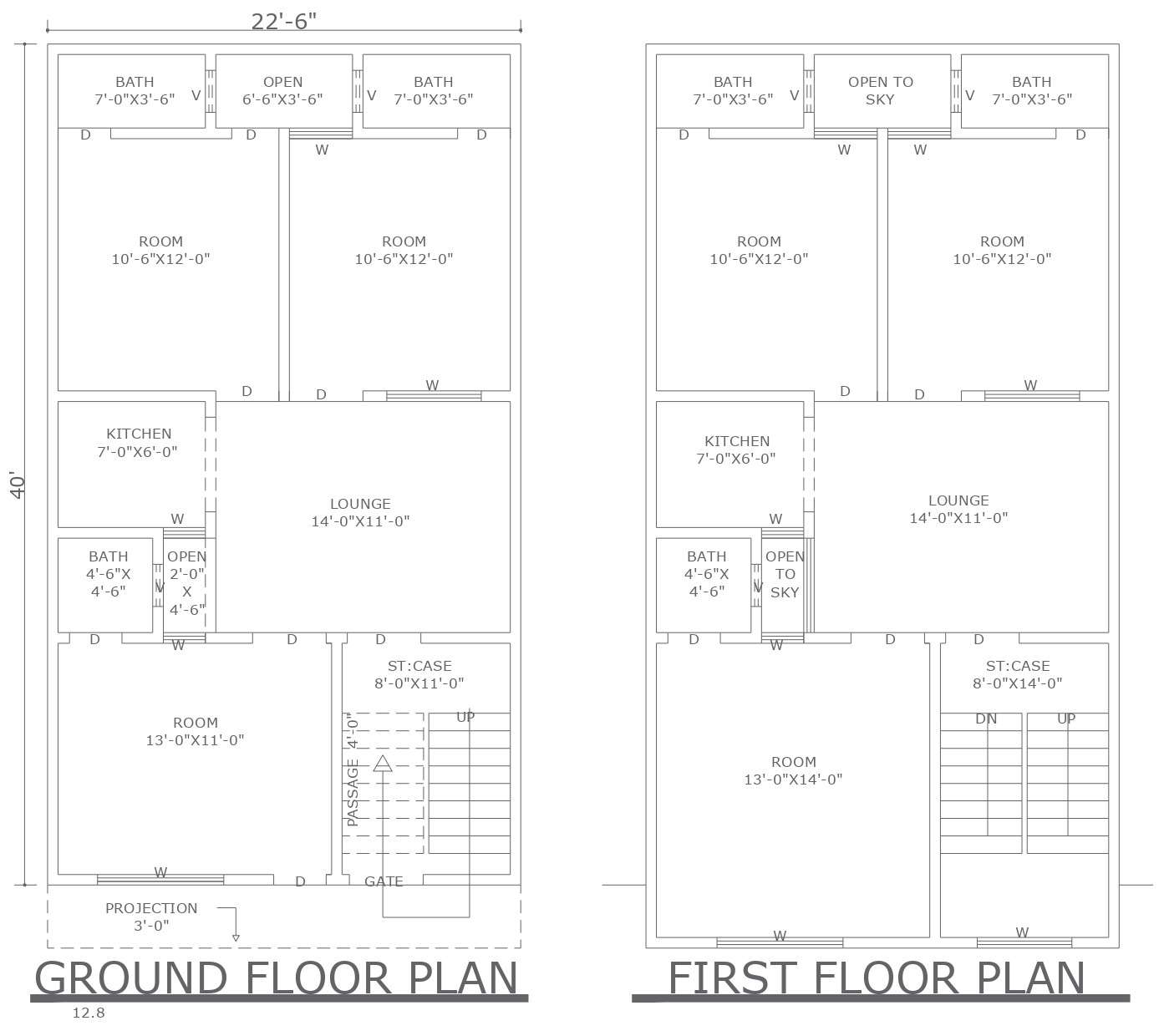 Ground Floor Plan With First Floor Plan Detail Dwg Autocad Drawing 