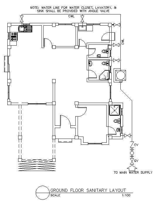 Ground Floor Sanitary Layout Section Details Of The House Autocad Dwg Drawing File Is Provided