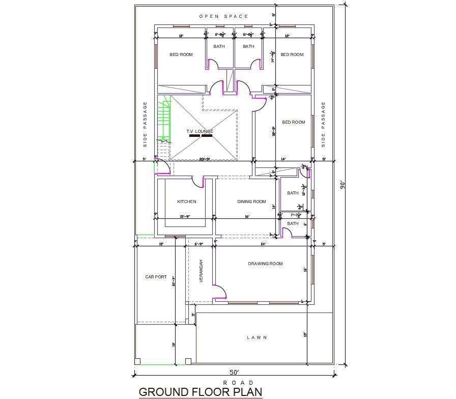 Ground Floor Single Story 3bhk House Plan Is Available In This Autocad Dwg Drawing Filedownload