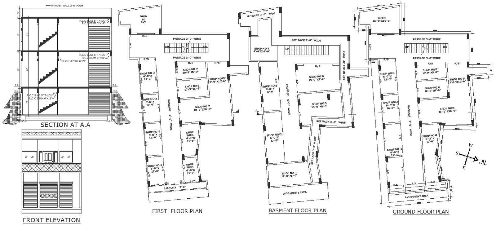 Ground level and plinth level details with elevation section and floor ...