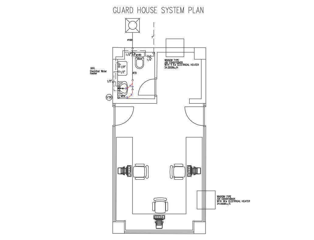 Guard House System Plan With Sanitary Installation Details Dwg File Cadbull