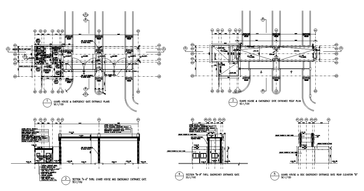 Guard House And Emergency Gate Entrance Plans Download DWG File - Cadbull