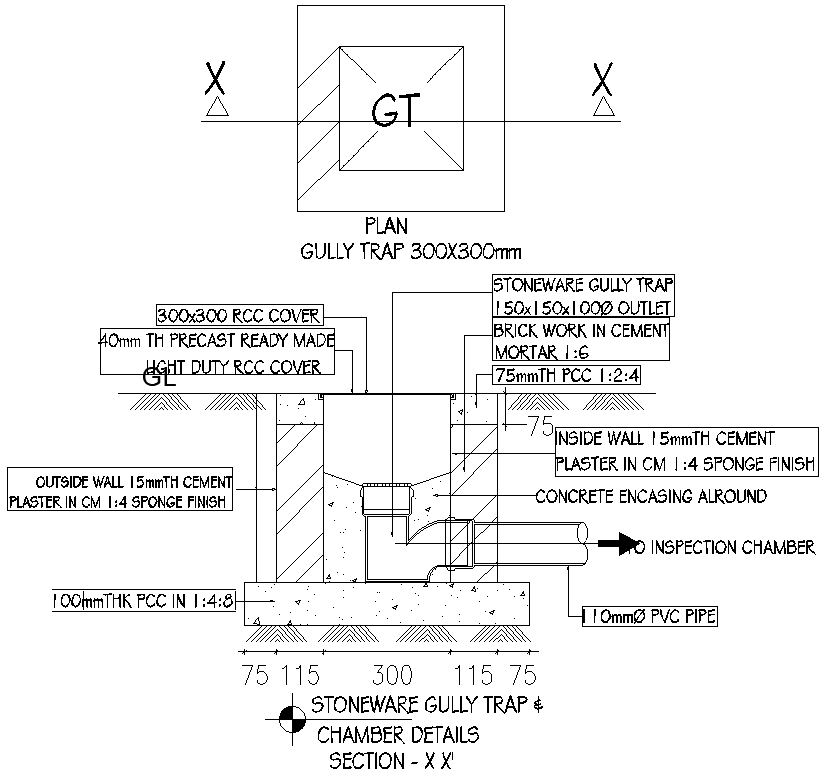 Gully trap chamber section detail DWG AutoCAD file - Cadbull