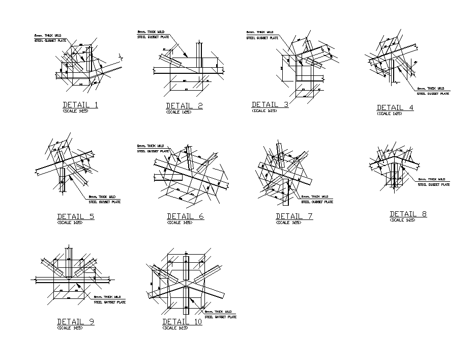 Gusset Plate Detail Of 80x50m Compositing And Recycle Plant Is Given In This Autocad Drawing 