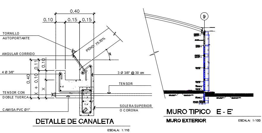 Gutter Plan Detail And Typical Wall Detail Dwg File Cadbull