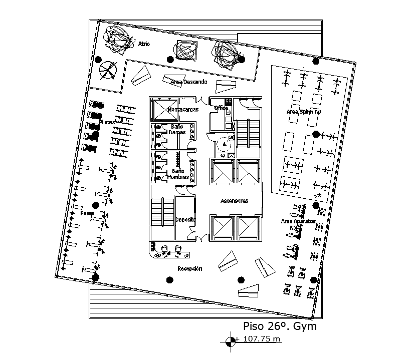 Gym floor plan detail drawing provided in this AutoCAD