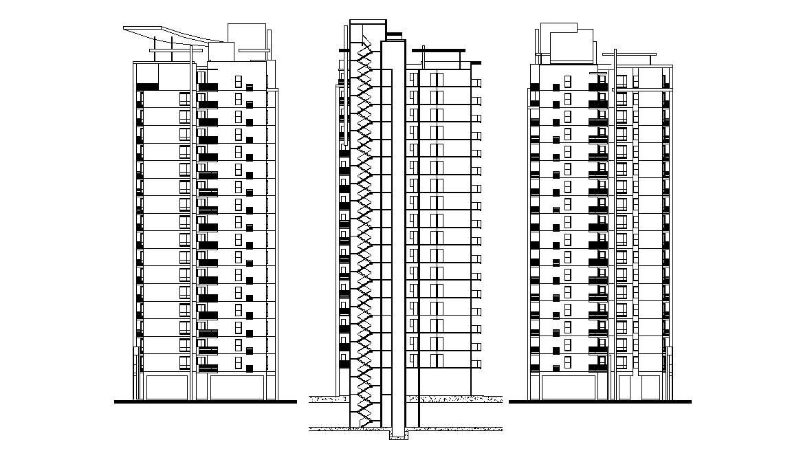 High Rise Apartment Elevation And Section Autocad File Free Download Cadbull 