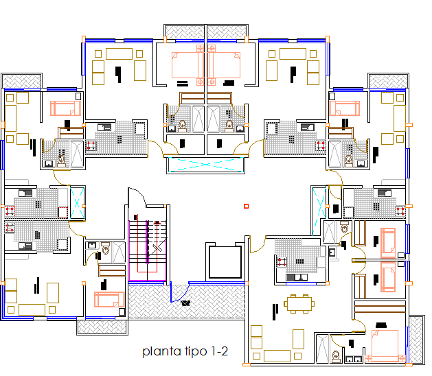 High rise building layout plan design dwg file - Cadbull