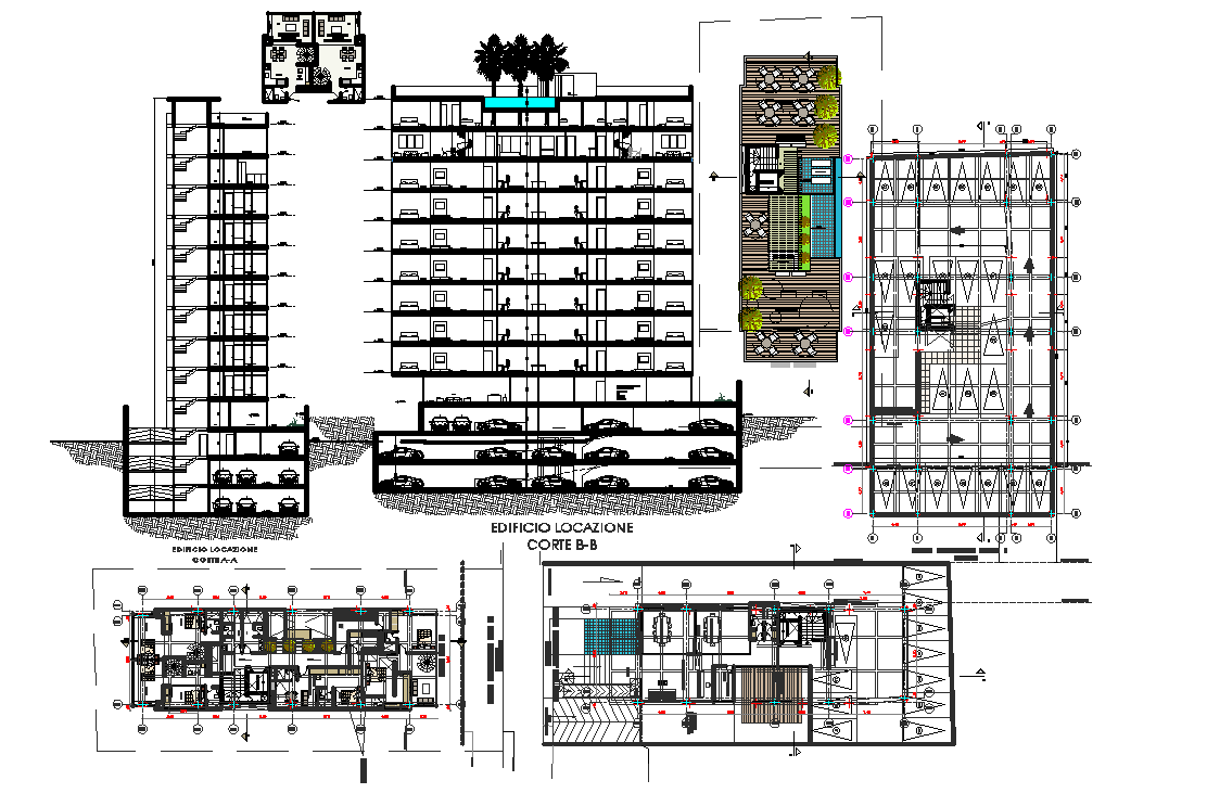 High rise plan and section detail dwg file - Cadbull