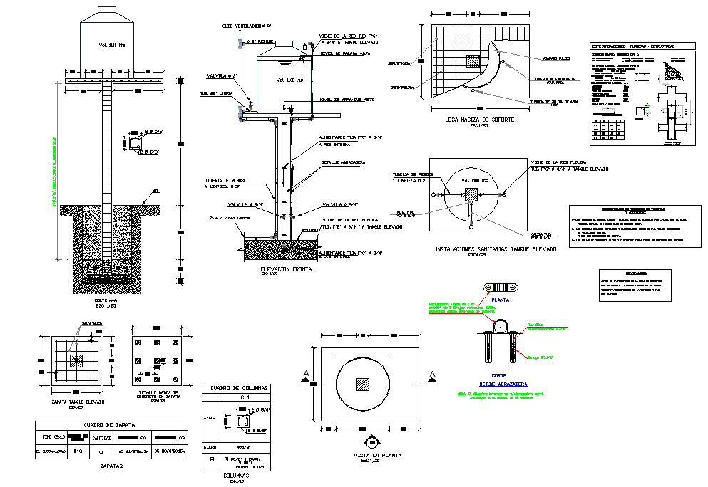 High tank with column plan detail dwg file - Cadbull