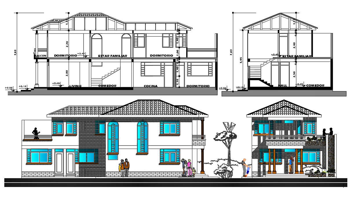 Home Elevation Cad File Download Cadbull